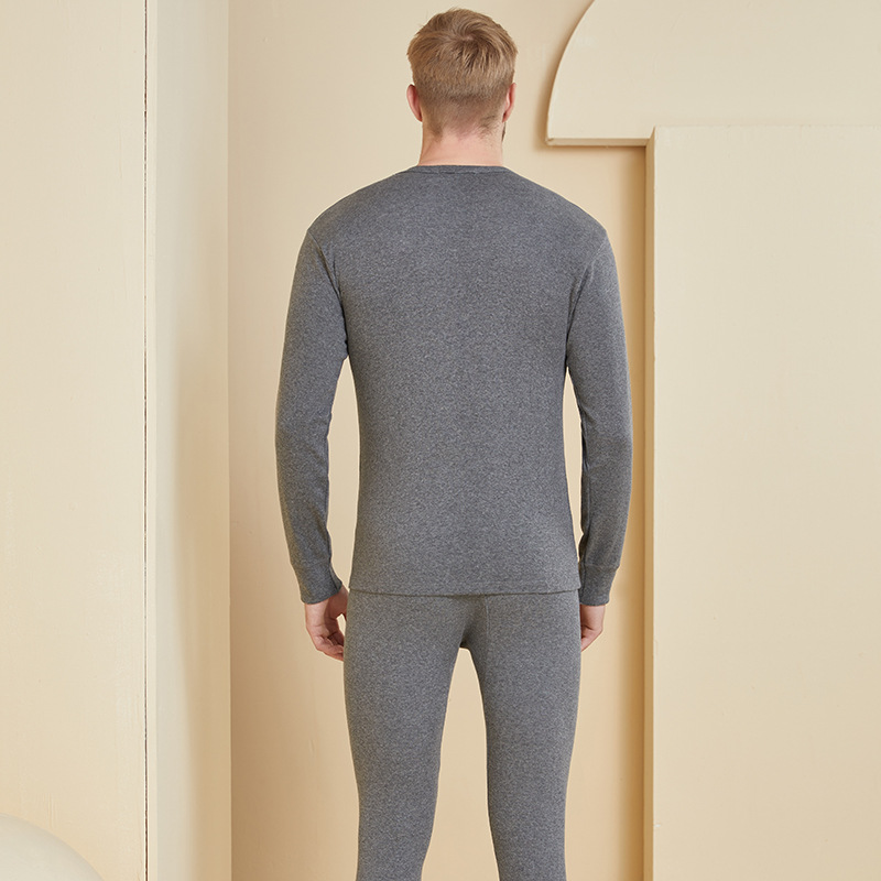 Tall Men's Thermal Underwear Set, Thin High-Waisted Elastic Round Neck Long-Sleeve Top and Bottom 1004