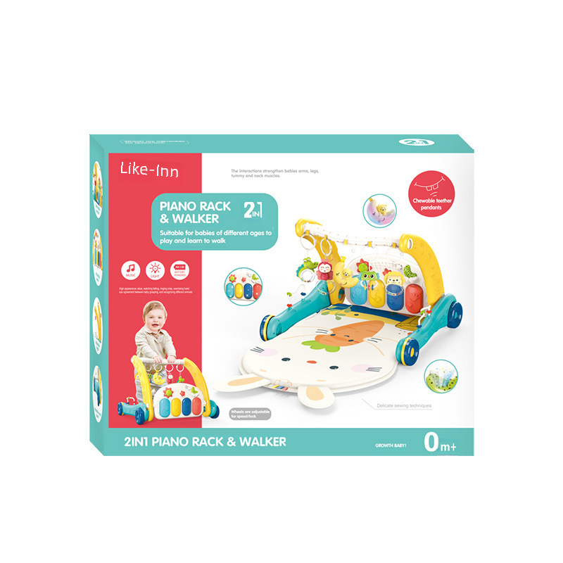 Cross-Border Best-Selling Baby 2-in-1 Walker Stroller Pedal Piano Toy Newborn Baby Music Fitness Stand Crawling Mat