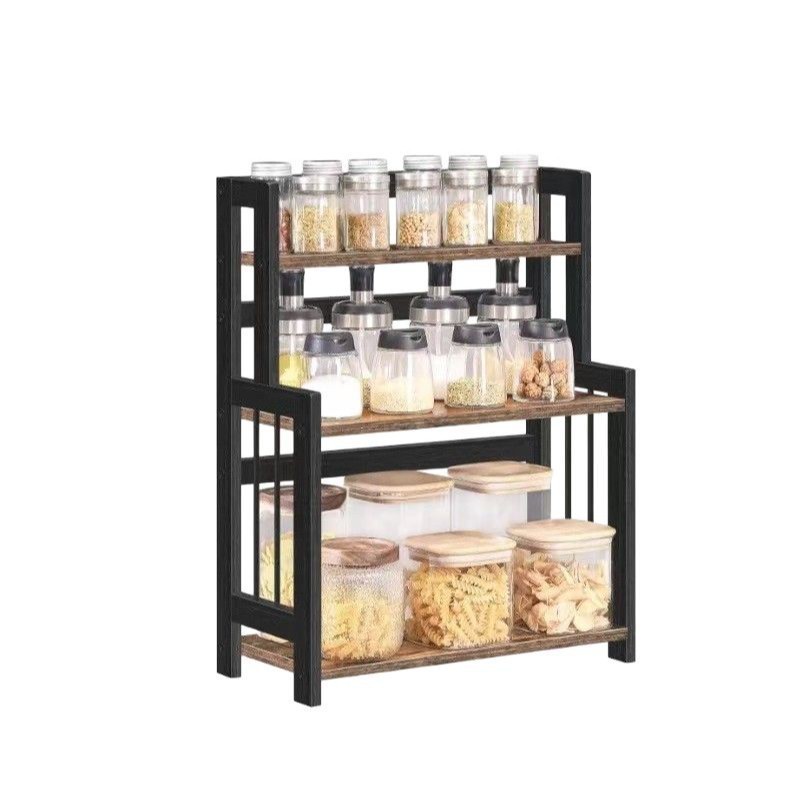 Manufacturer's 3-Layer Desktop Storage Rack Kitchen Spice Display Rack Living Room Bathroom Storage Iron and Wood Combination Storage Rack
