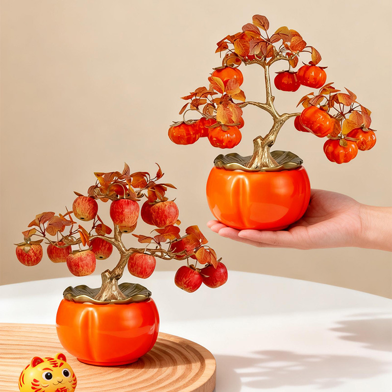 Factory Wholesale Plastic Flower Pot Imitation Persimmon Vase Persimmon Ruyi Pot Imitation Ceramic Festive Dress Decoration Ornaments