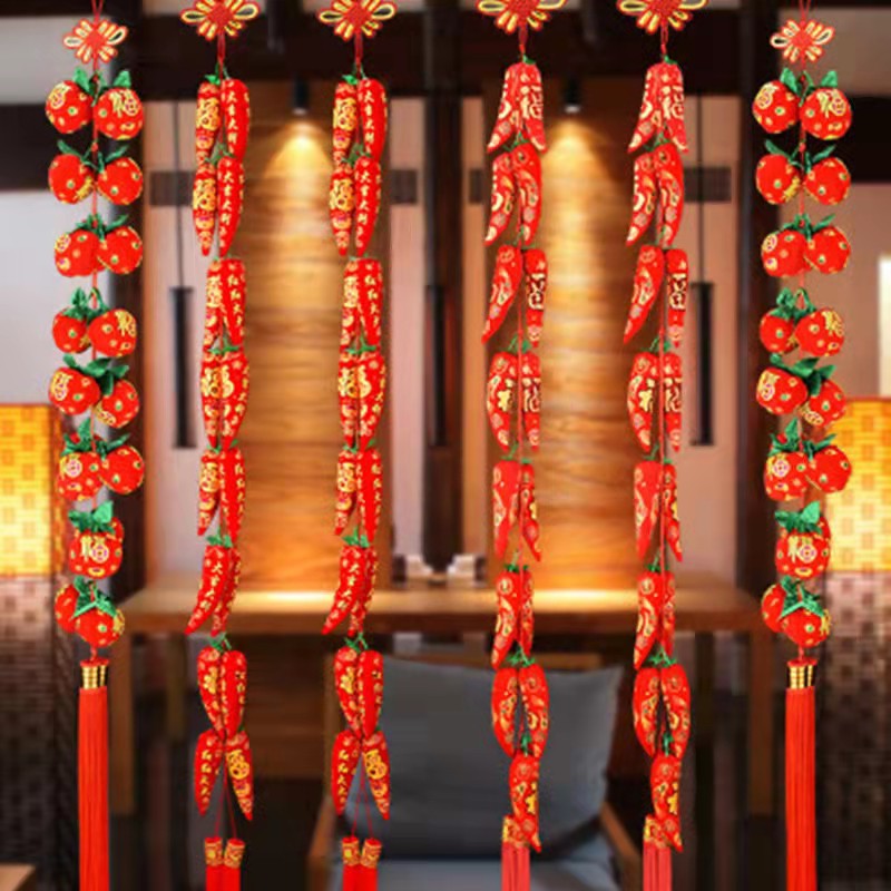 New Year festive chili string flocking Lantern string flannel Fu string fish firecrackers string New Year pendant decoration wholesale