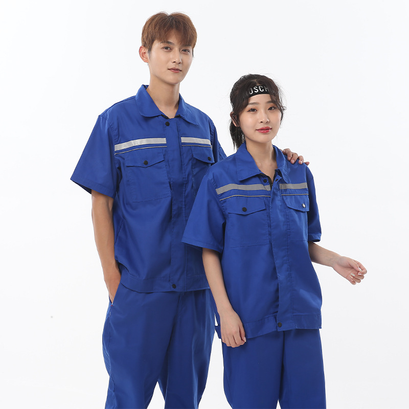 Summer Short-Sleeved Labor Protection Clothing, Thin Breathable Work Clothes, Wear-Resistant Auto Repair Clothing, Factory Clothing, Polyester-Cotton Workshop Work Clothes Wholesale