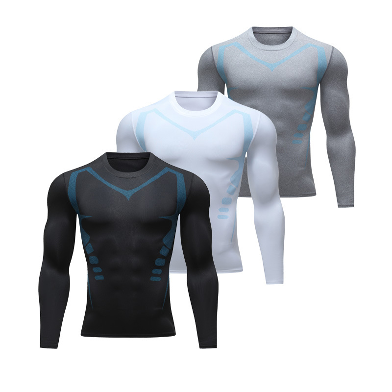 Мужская спортивная футболка с длинным рукавом, облегающая, для тренировок, впитывающая пот, для бега и легкой атлетики