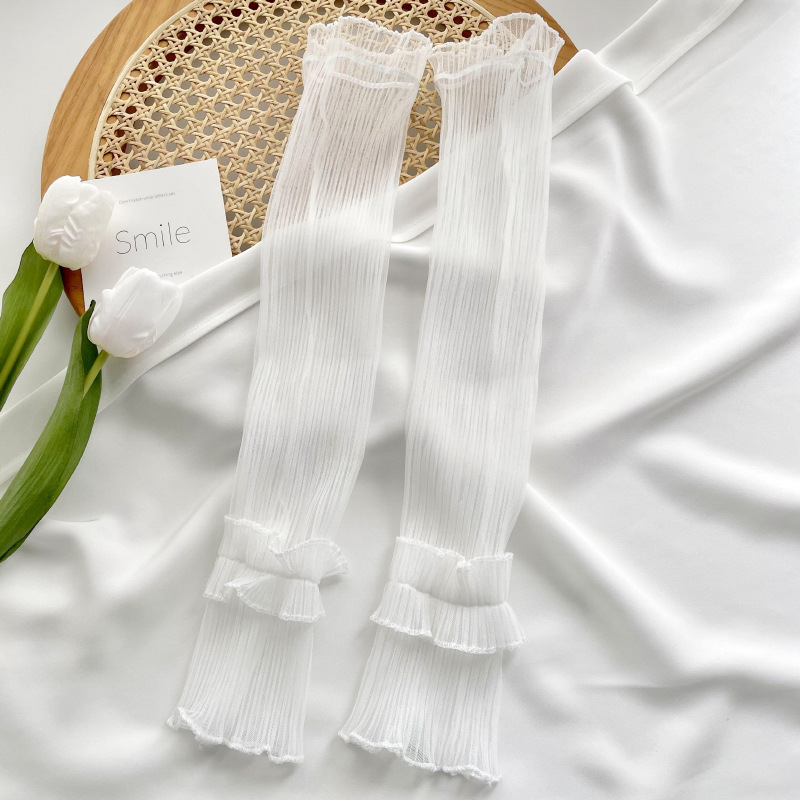 Long Breathable Wrinkled Yarn Outdoor Sunscreen Black Sleeve Ice Silk Ruffled Mesh Women's Driving Summer Protective Ice Sleeve