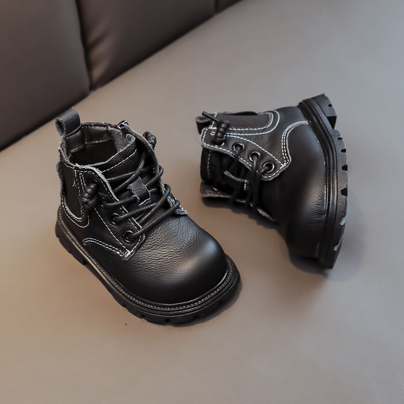 Genuine Leather Baby British Style Boots Boys' Non-Slip Spring & Fall Boots Girls' Soft-Soled Short Boots Children's Cowhide Boots