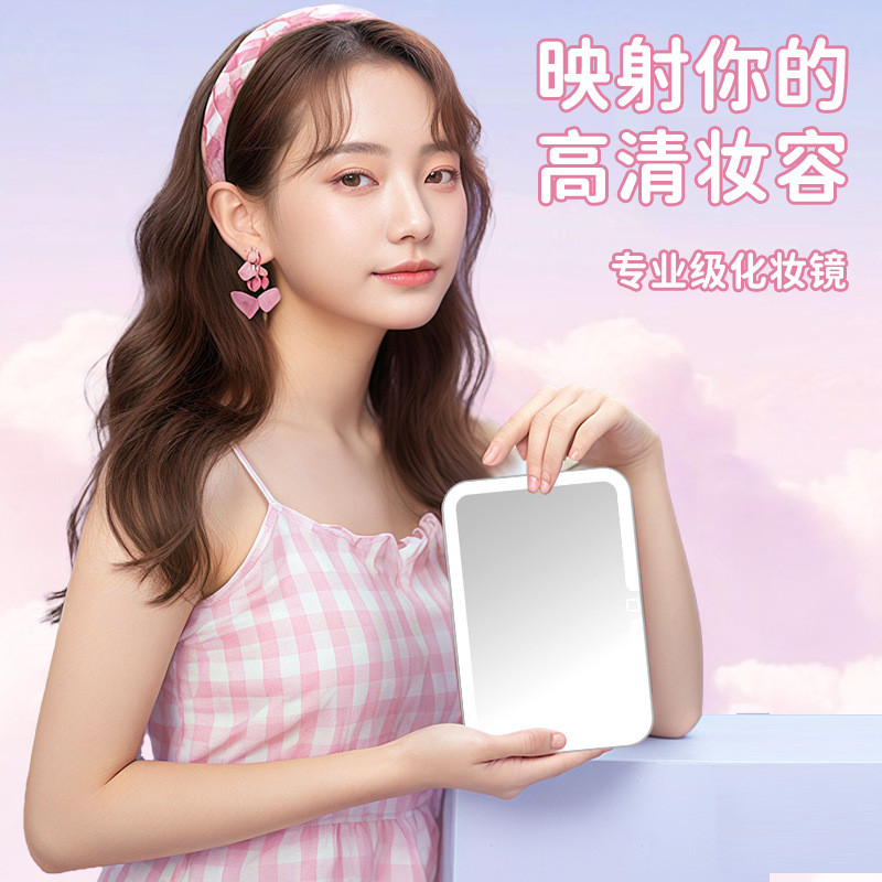 Authentic Cosmetic Mirror Beauty Mirror Strawberry Winnie the Pooh Stitch Mary Cat Portable Led with Light