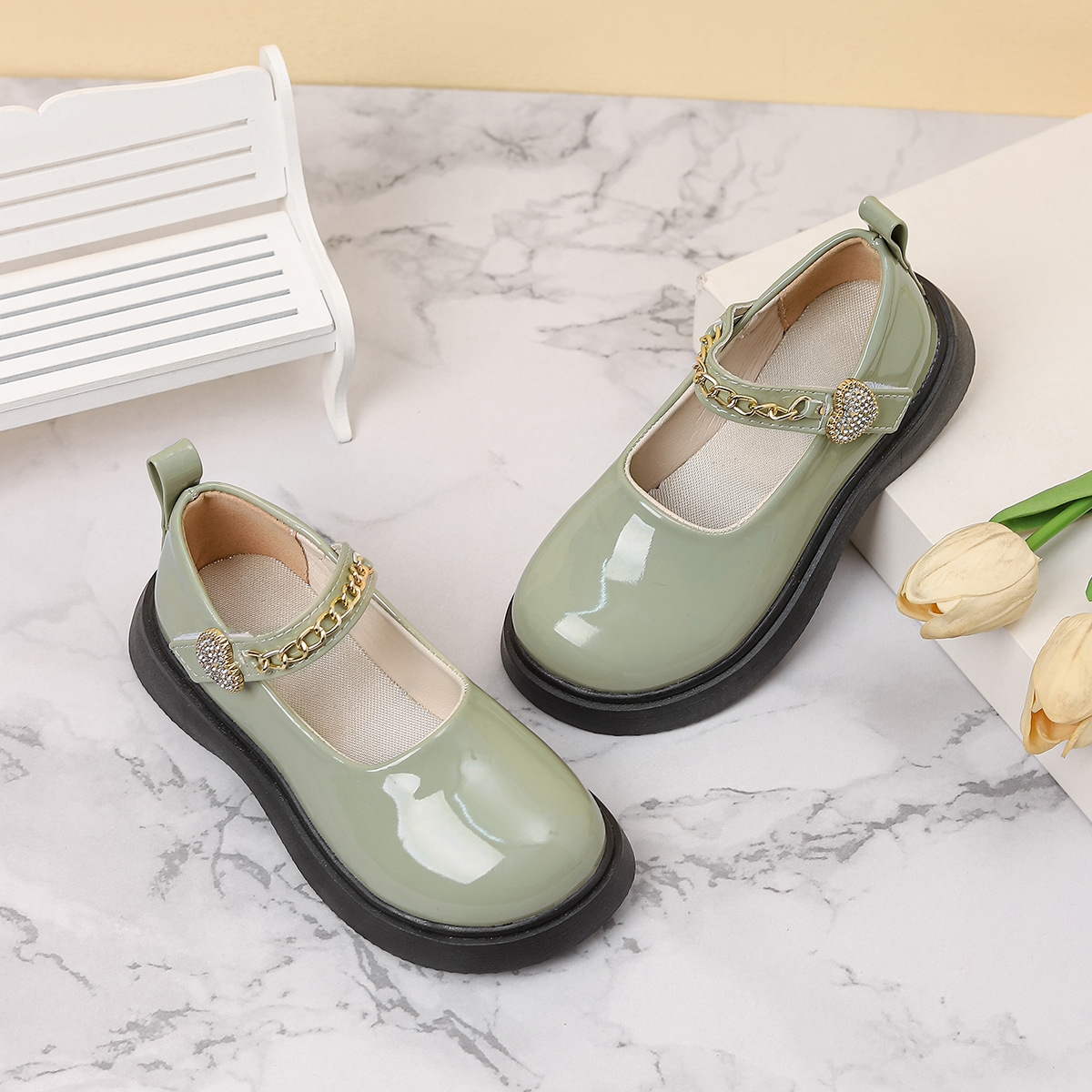 Girls' Leather Shoes 2025 Spring and Autumn New Soft Sole Small Leather Shoes for Children and Middle-Aged Children Single Shoes for Baby Girls British Style Performance Shoes