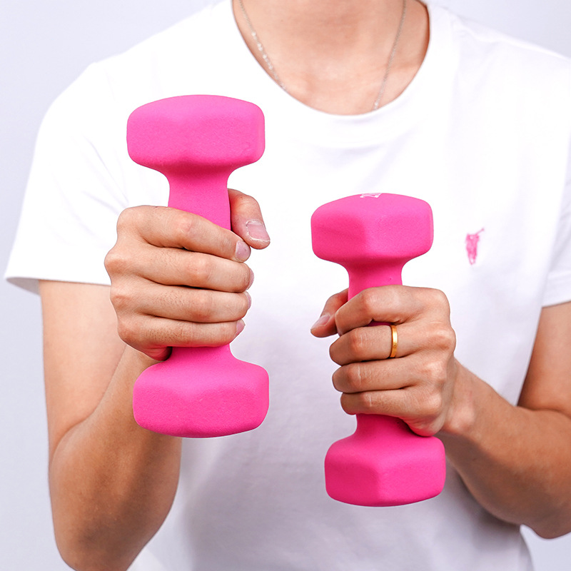 Cross-border wholesale frosted glossy hexagonal dip bell ladies fitness equipment cast iron coated plastic dip dumbbell