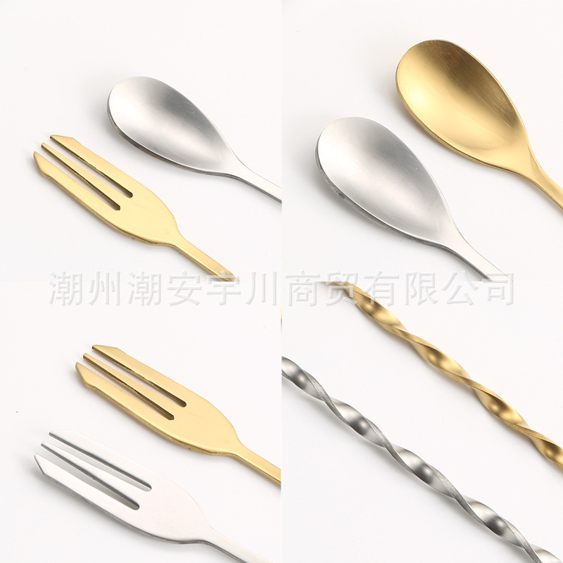 Cross-border 304 stainless steel bar spoon cocktail mixing spoon bar long handle mixing spoon milk tea mixing spoon wholesale