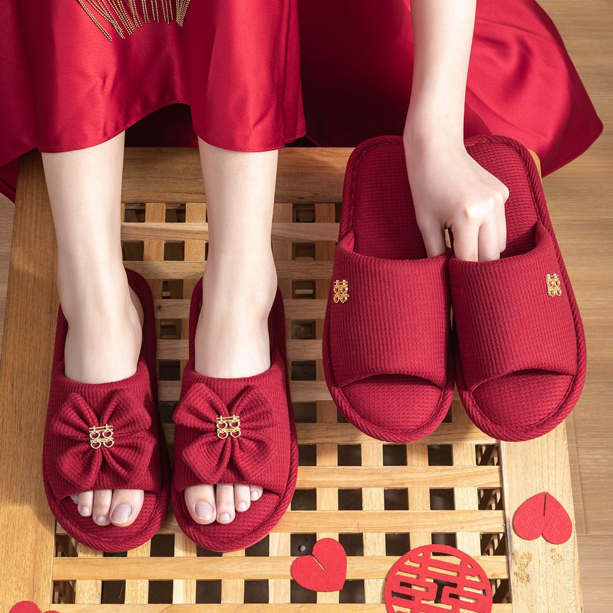 Свадебные тапочки Lidani свадебные праздничные красные для мужчин и женщин пара весна и осень доступные роскошные красные тапочки для новобрачных