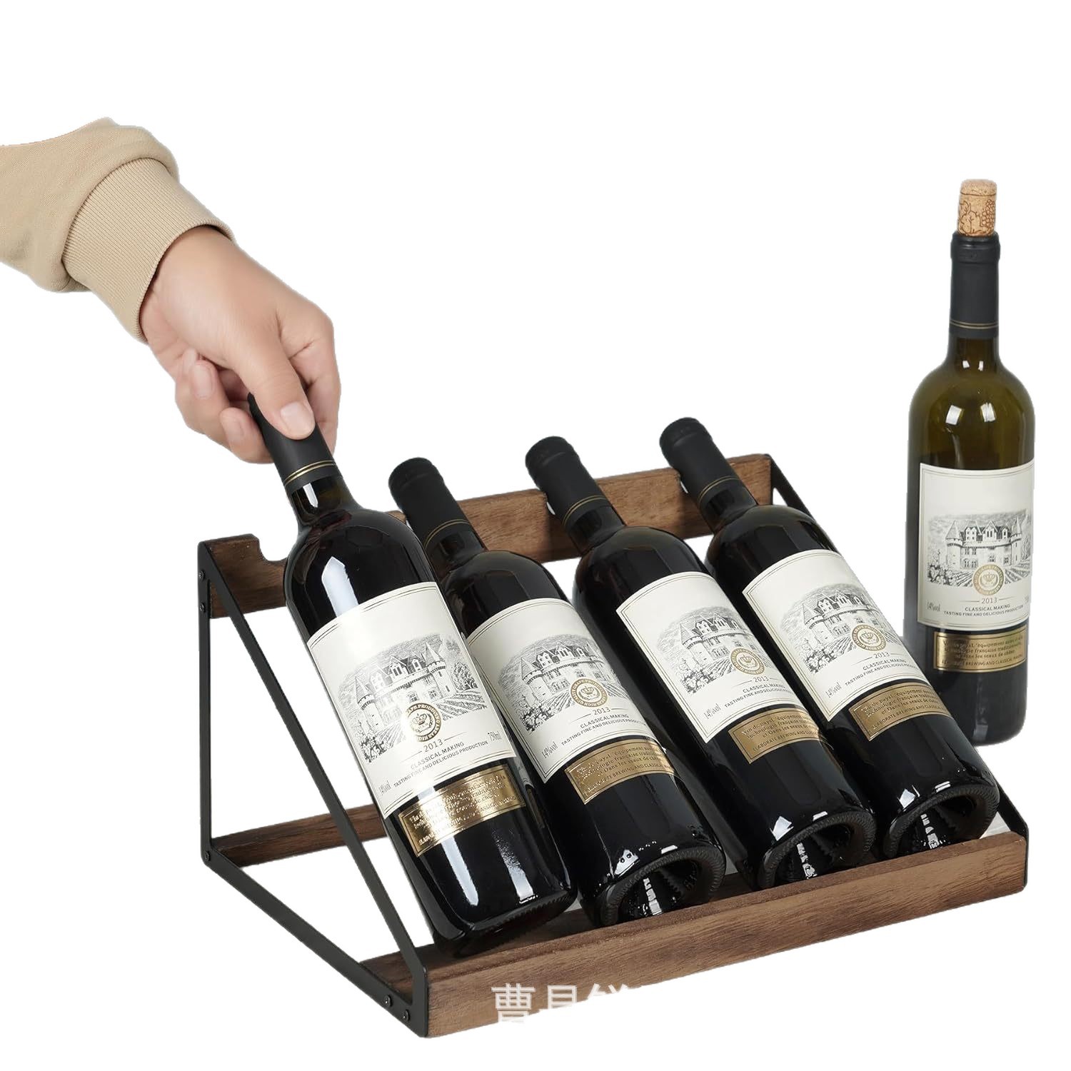 Spot Wooden Wine Rack Desktop Oblique Wine Display Rack Iron and Wood Combined with Multiple Wine Bottle Storage Racks