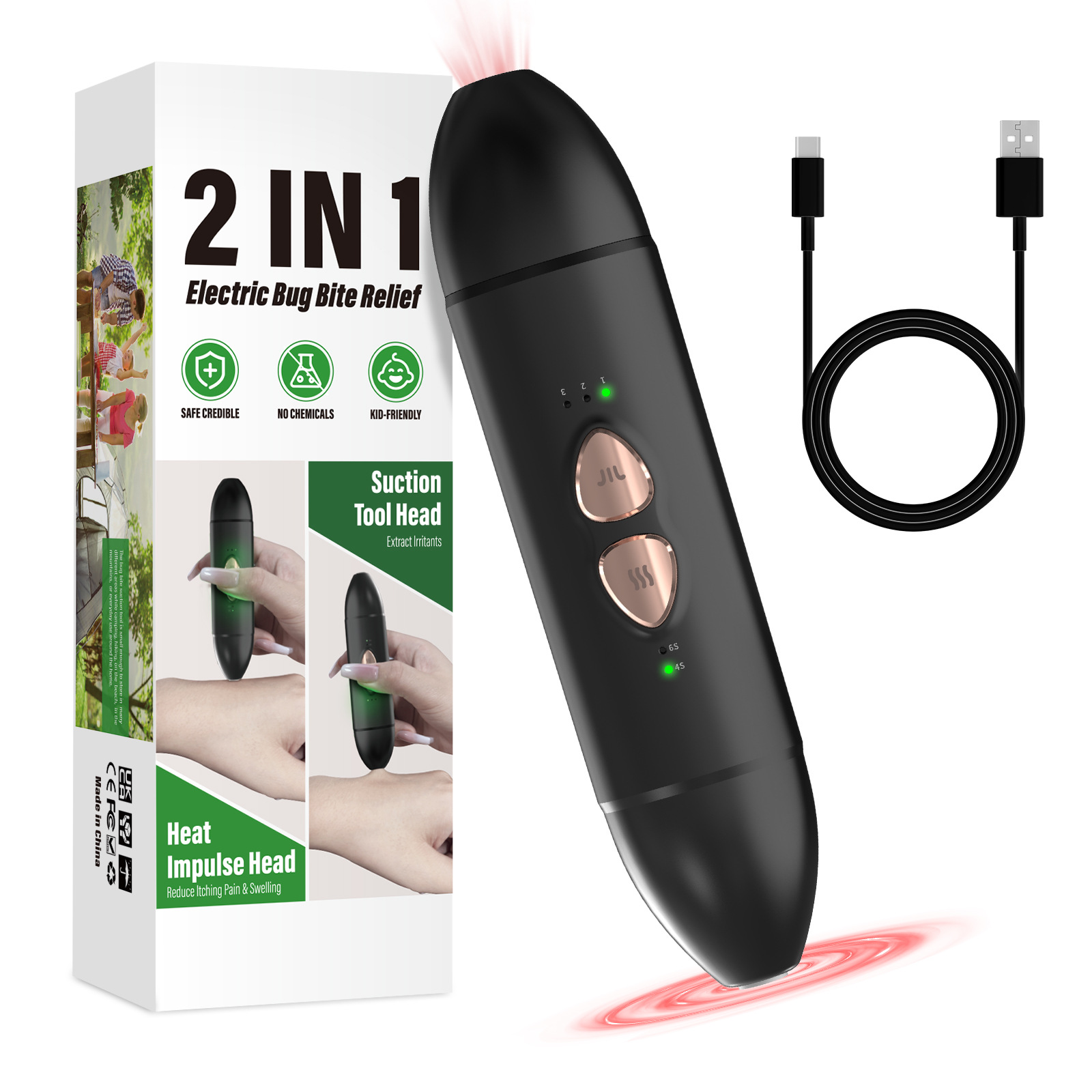 Bug Bite Thing 2-in-1 Electric Insect Bite Device Anti-Itch Device Fever and Anti-Itching and Suction Bite Toxins to Relieve Itching