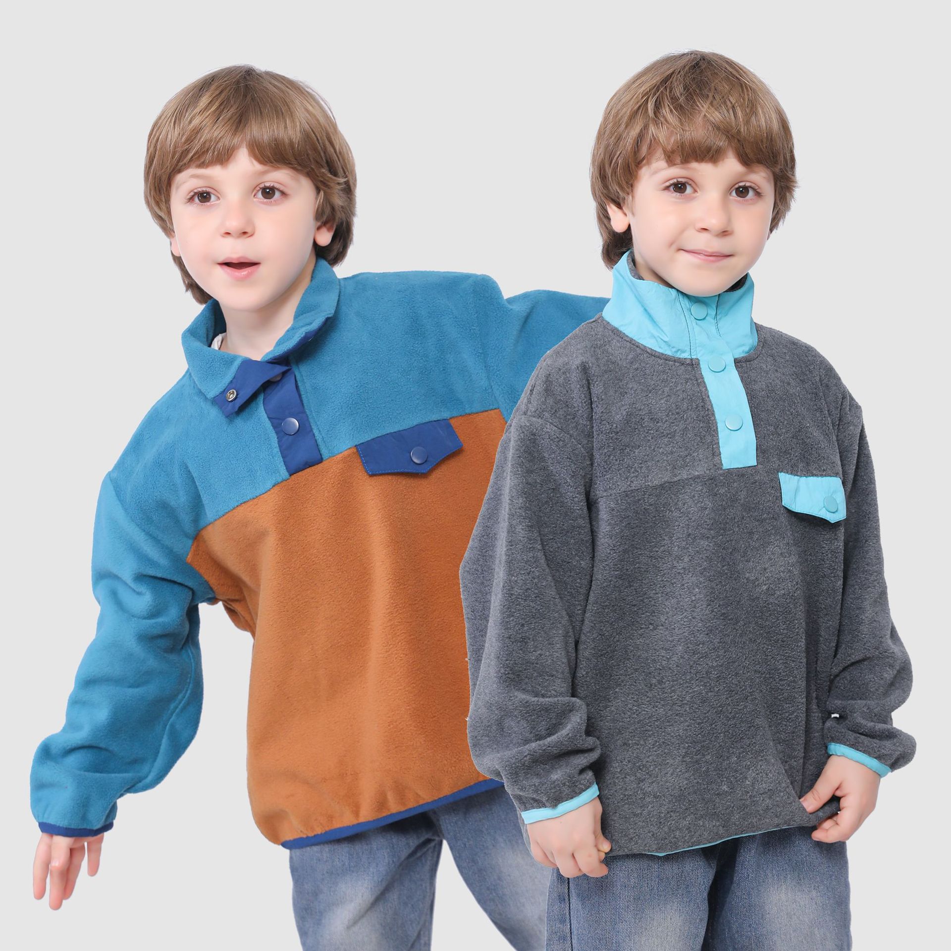 Kunkka Kunkaka Kidsren's Clothing 25 Spring & Fall New Kidsren's Color Matching Pullover Loose Polar Fleece Sweatshirt Casual Trendy