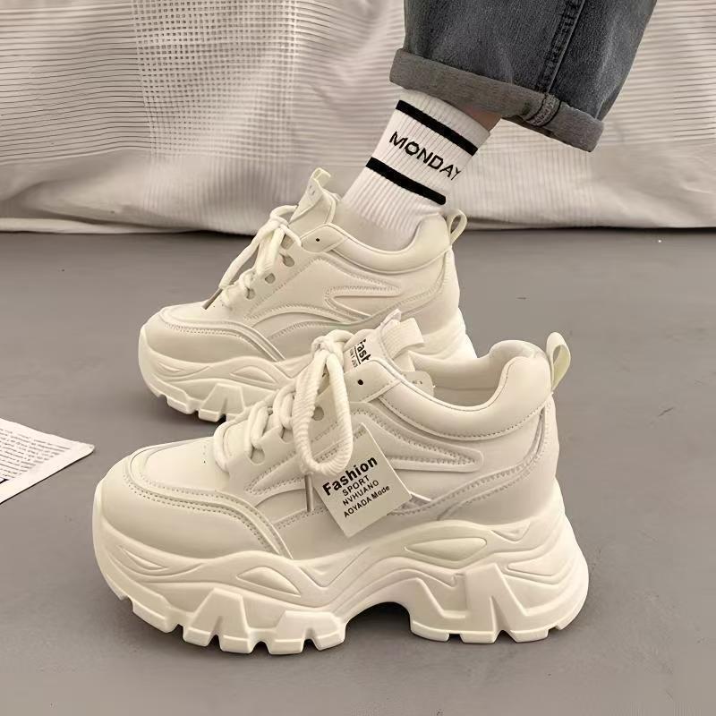 Women's Thick-Soled Sneakers for Small People, Women's 2025 New Spring and Summer Dad Shoes, Mesh Breathable White Shoes