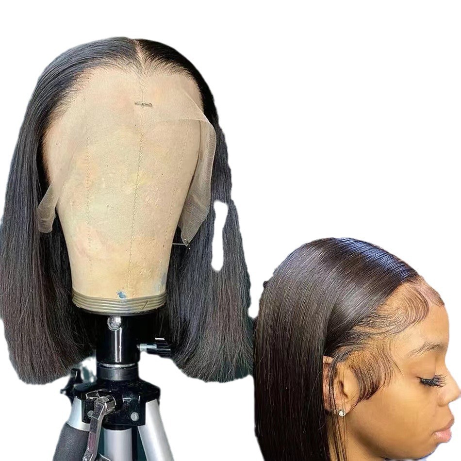 Amazon New European and American Wig Women's Short Straight Hair Medium Parted Black Bob Wig Short Straight Hair Wig