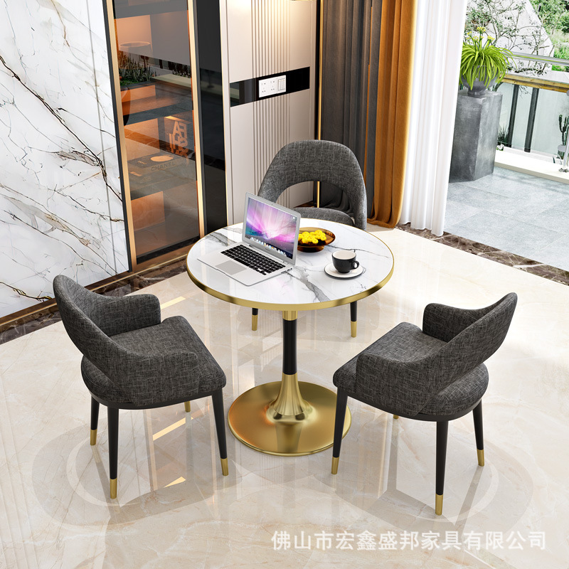 Modern Hotel Sales Office Business Negotiation Milk Tea Shop Table and Chair Combination Light Luxury Slate Reception Leisure Balcony Round Table