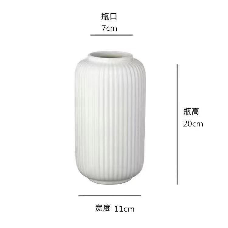 White Vertical Pattern Ceramic Handmade Flower New Year Vase Stripe Suijia Inner and Outer Glazed Simple Ornaments Hydroponic