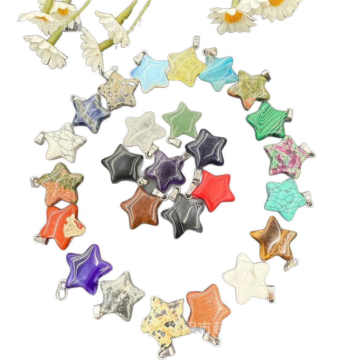 Natural Stone Crystal Tiger Stone Agate Five-Pointed Star Pendant Star Hanging Necklace Pendant Valentine's Day Gift 20-6 White Crystal