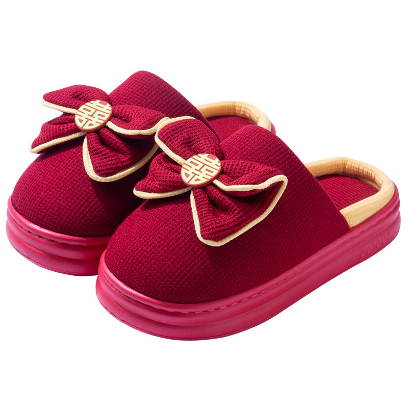 Wedding Slippers Festive Red Pair Autumn and Winter EVA Thick Bottom Accompanying Bride and Groom Wedding Couple Wedding Slippers
