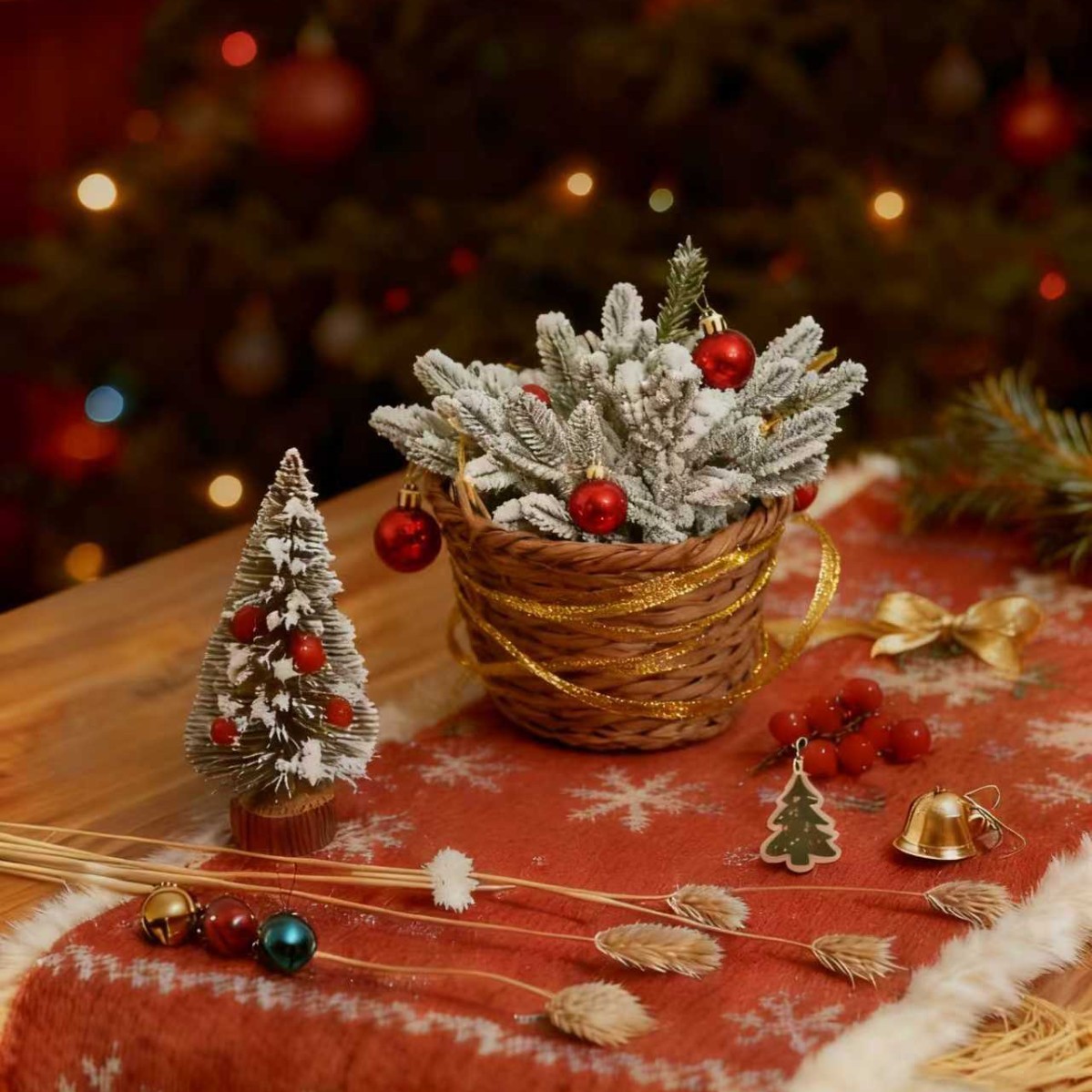 Cross-Border Christmas Snowflake Flocking Five-Pronged Snowflake Five-Pronged Flocking Pine Needle Branch Christmas Indoor Decoration