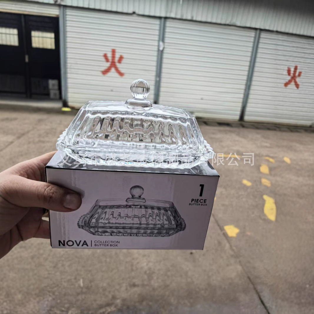 Creative Striped Butter Dish Living Room Coffee Table Salad Snack Fruit Plate with Lid Modern Tray Butter Box Butter Plate