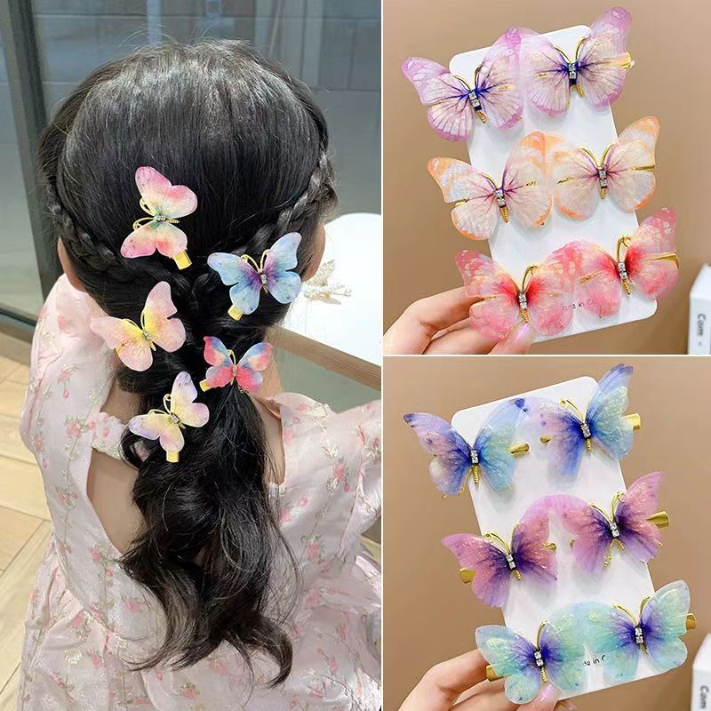 Internet Celebrity Cute Children's Butterfly Hairpin Tulle Antique Hanfu Wings Side Headwear Little Girl's Fairy Style Super Fairy Fashion