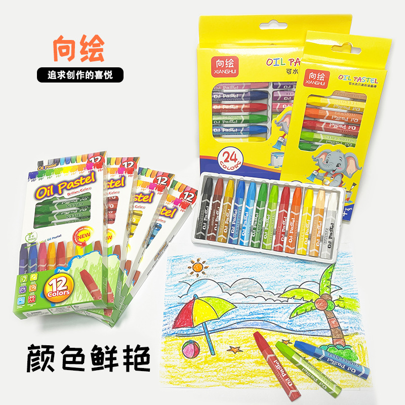 12 color hexagonal oil painting stick monochrome children's kindergarten art institutions heavy color oil crayon painting factory wholesale