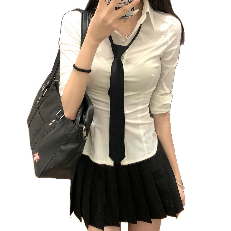 Spice Girls Pure Want Original JK Uniform Shirt College Style Women's Short-sleeved White Long-sleeved Waist Shirt