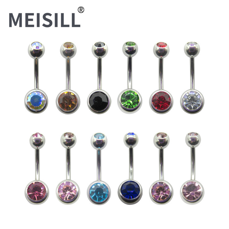 Кольцо для пупка из нержавеющей стали с двойным цирконием, ювелирные изделия для прокола с вставкой циркония