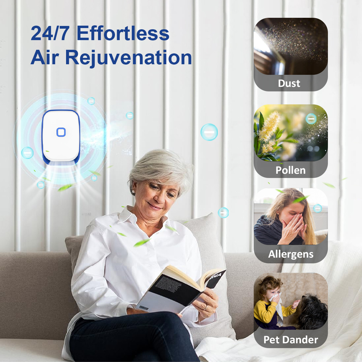 Mini Negative Ion Generator, Air Purification, Formaldehyde Removal, Smoke Odor Removal, Silent Design, Energy Saving and Environmental Protection