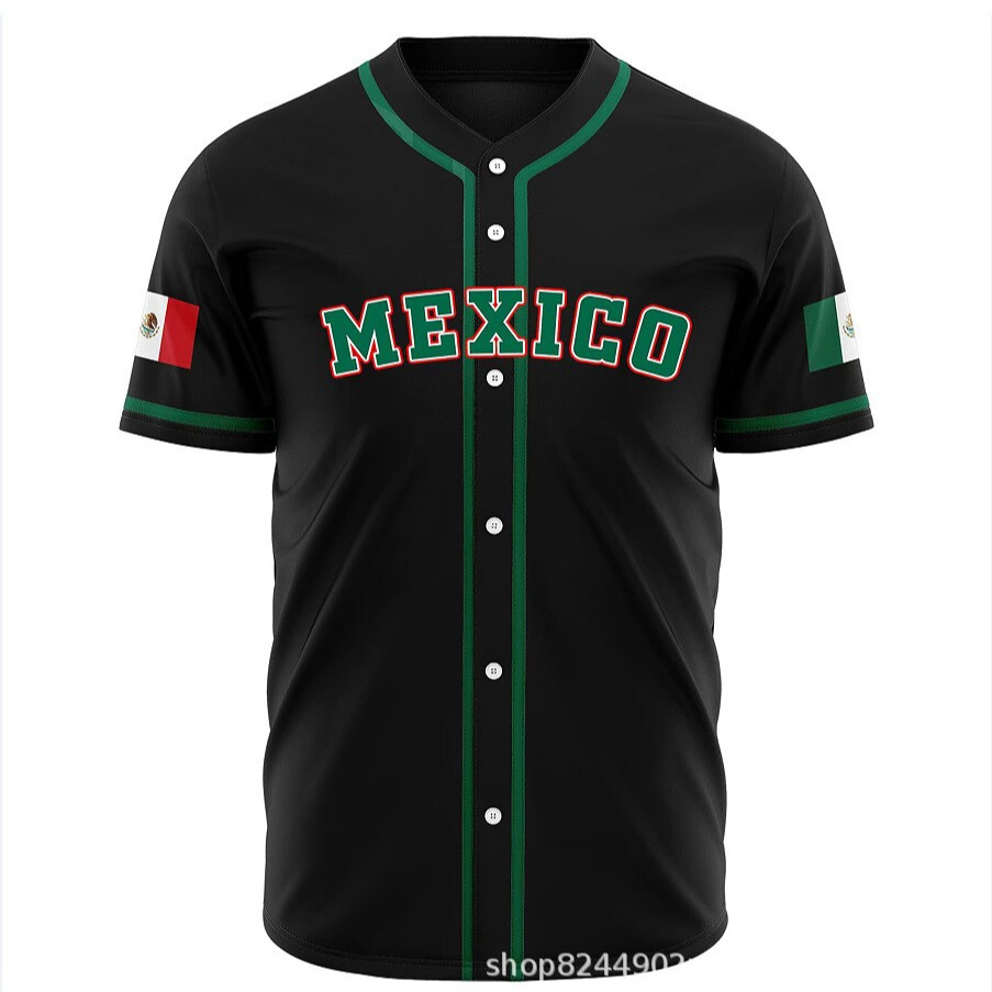 2023 New Mexican Ebay Amazon Export Supply 3D Printed Summer V-Neck Hem Button Baseball Uniform