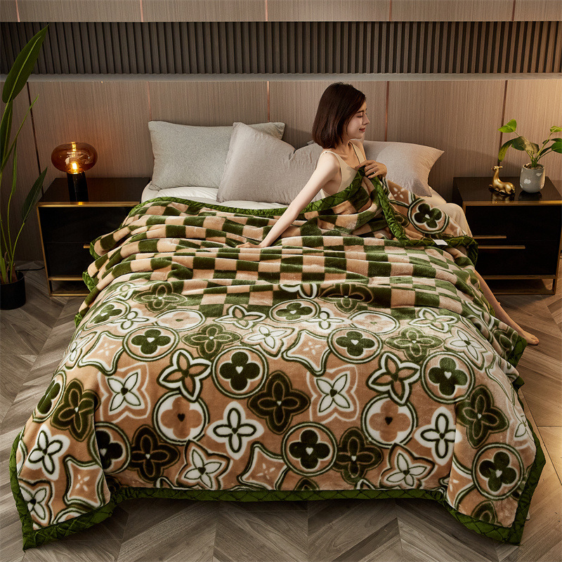 Cross-Border 2025 New Thickened Raschel Printed Blanket Bedding Cover Blanket