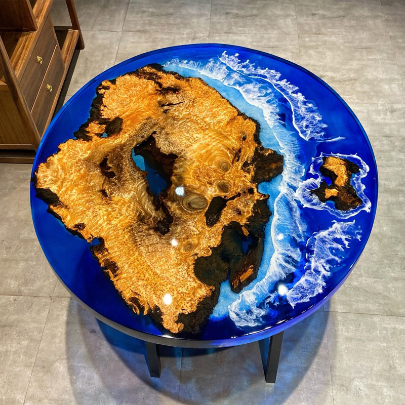 Cross-Border Epoxy Resin River Table Walnut Solid Wood Large Board Tea Table Poplar Transparent Creative Dining Table Waves