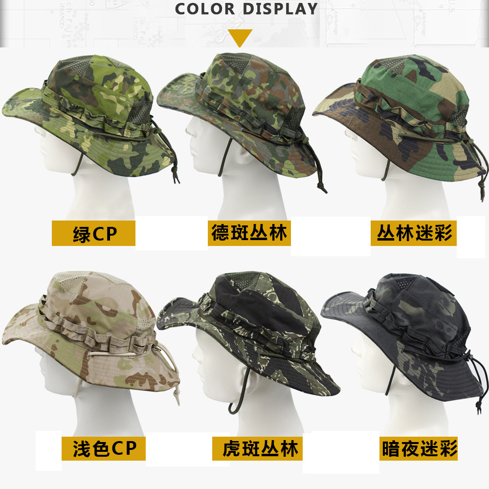 New Camouflage Bennie Hat Tactical Big Brim Round Hat Summer Outdoor Mountaineering Camping Fishing Sunshade Fisherman Hat