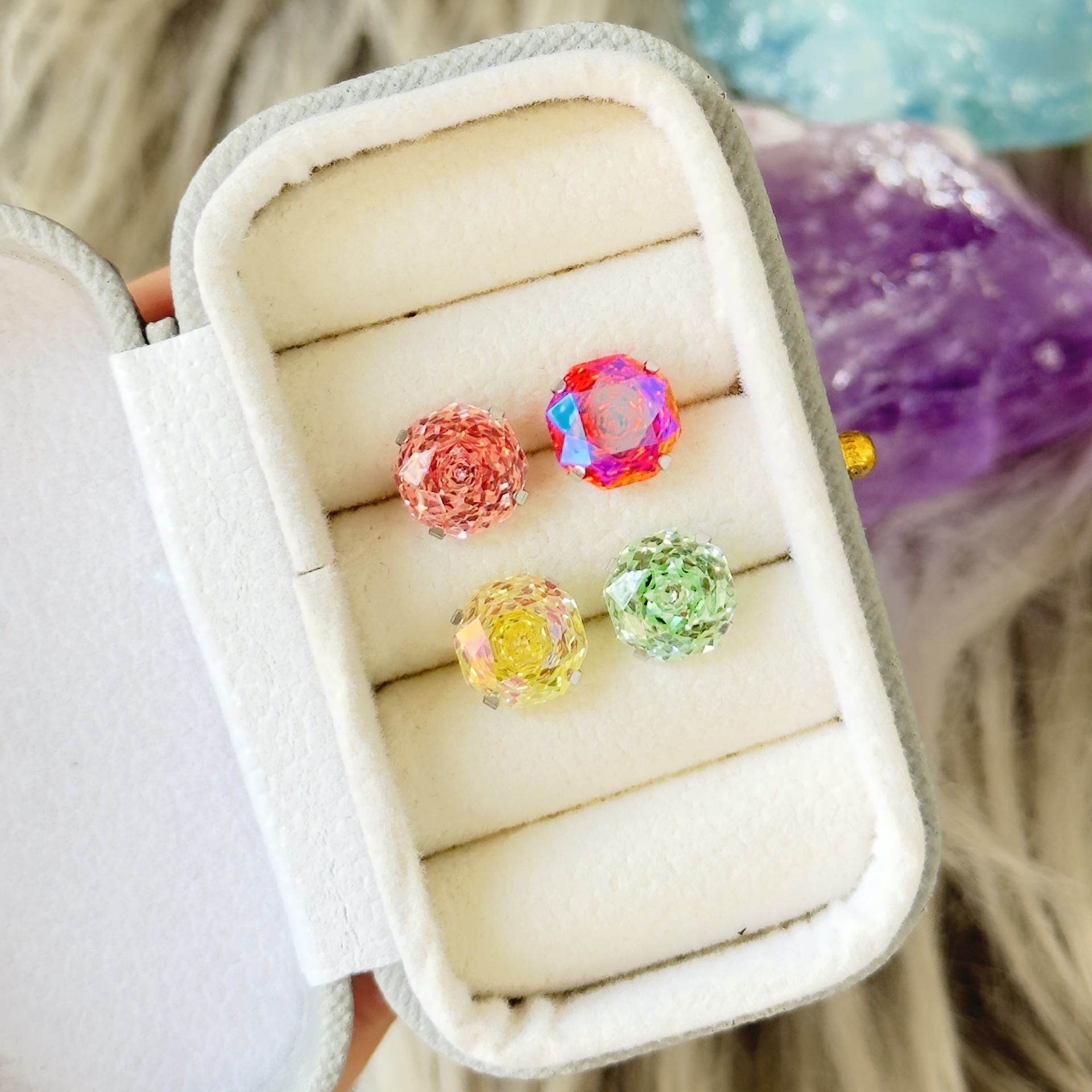 Rose Cut Zircon Ear Nail Titanium Steel Coated Rose Super Flash Color All-match Huazi Ear Nail