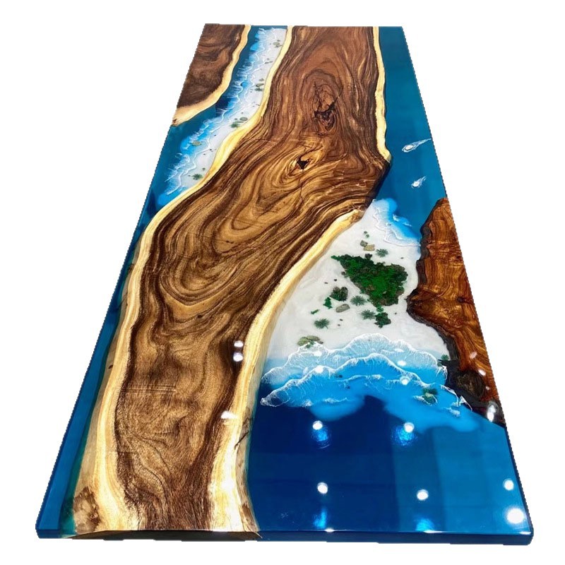 Cross-Border Epoxy Resin River Table Walnut Solid Wood Large Board Tea Table Poplar Transparent Creative Dining Table Waves