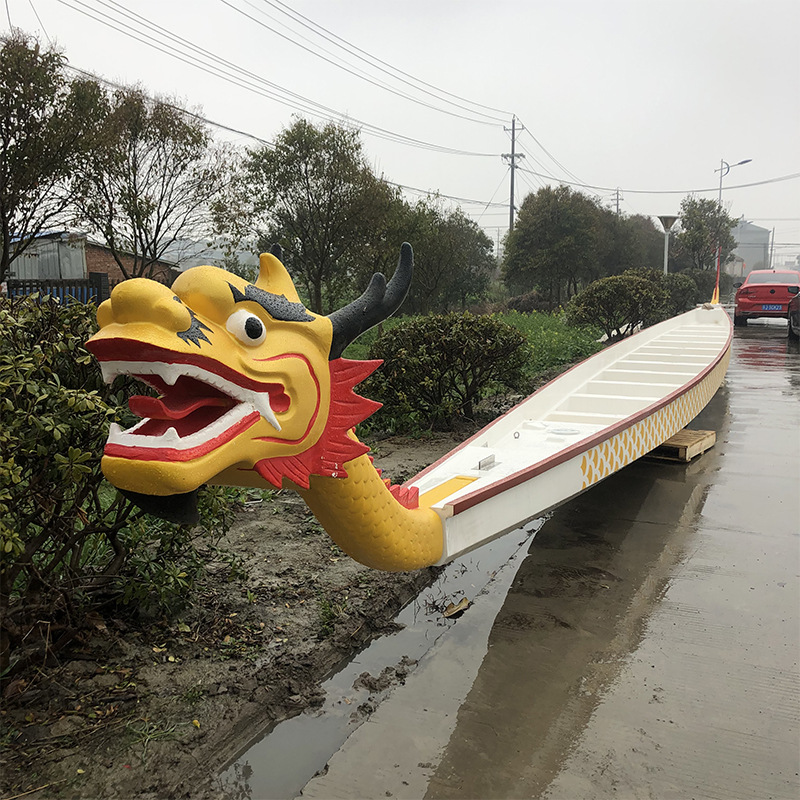 Fiberglass Dragon Boat for Dragon Boat Festival Competition, Wooden Dragon Boat, Standard Competition Dragon Boat, Wooden Boat, Hand-Paddled Dragon Boat, Landscape Decoration