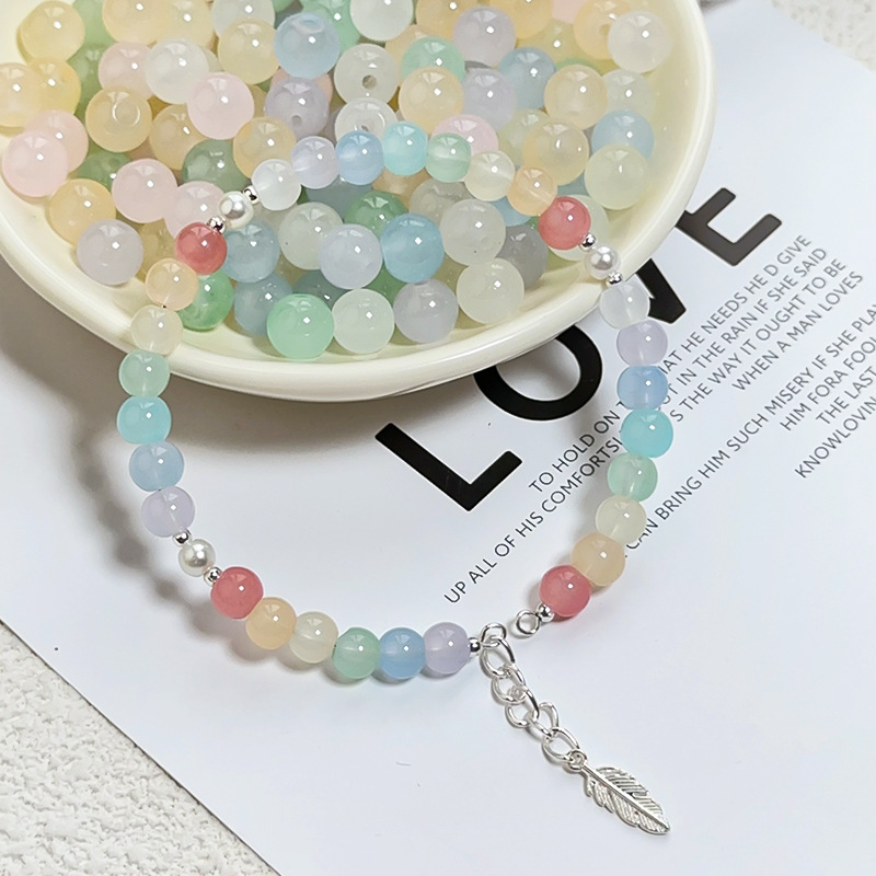 6mm glass jelly solid color beads imitation jade round beads glass loose beads diy handmade bracelet beaded clothing accessories
