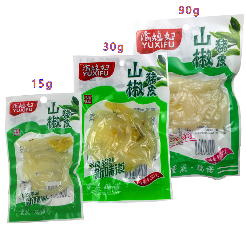 15g Yuqing Daughter-In-Law Sansho Pepper Pig Skin Pickled Pepper Pig Skin Crystal Hot and Sour Crystal Meat Skin Pork Chongqing Style Snack Food