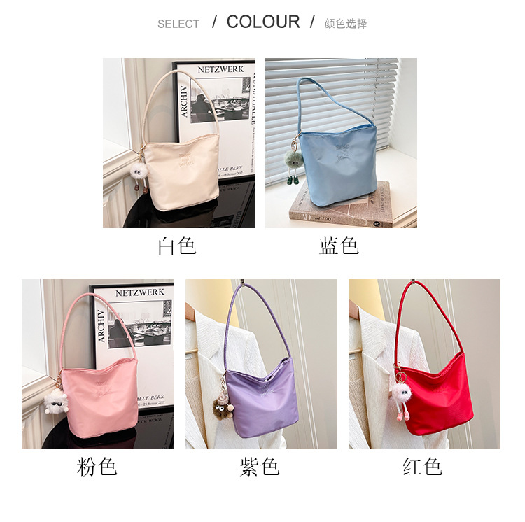 Korean Niche Portable Shoulder Souvenir Bucket Bag for Women Simple Casual Versatile Armpit Small Square Bag Nylon