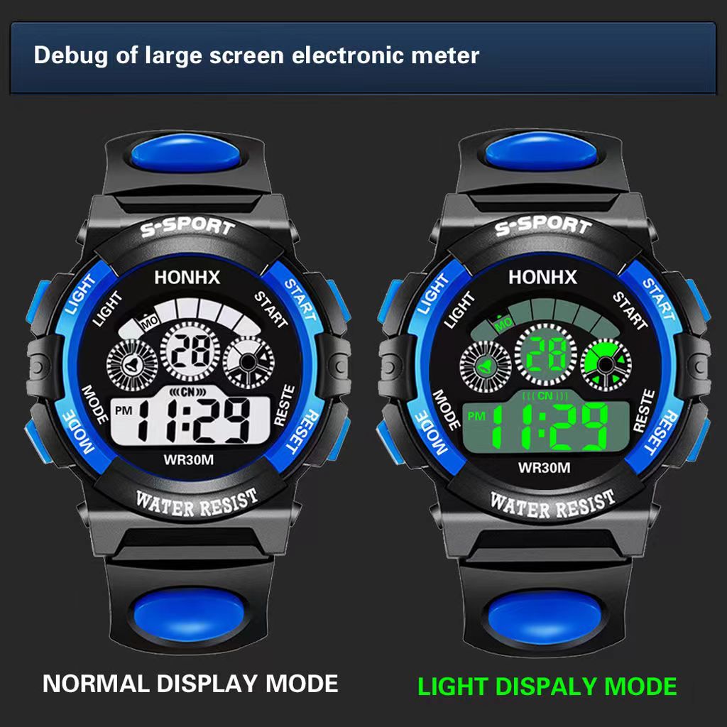 Children's student electronic watch big small size calendar week alarm clock hour night light