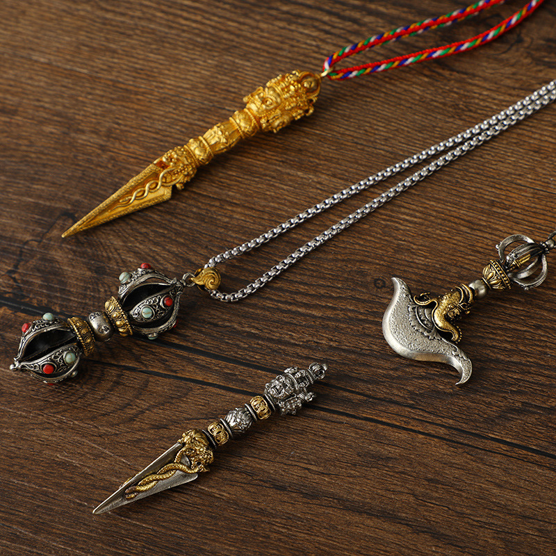 King Kong Pendant Nepalese Xizang Style Pure Copper Cross Vajra Pestle Double Color White Copper Pendle Necklace