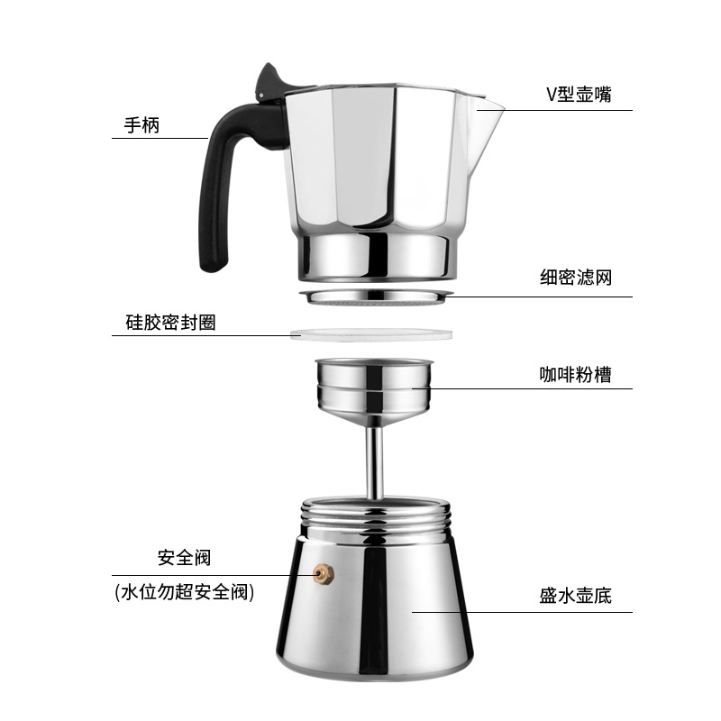 New Classic Octagon Stainless Steel Moka Pot Italian Style Home Espresso Coffee Brew Utensil Hand Coffee Brew