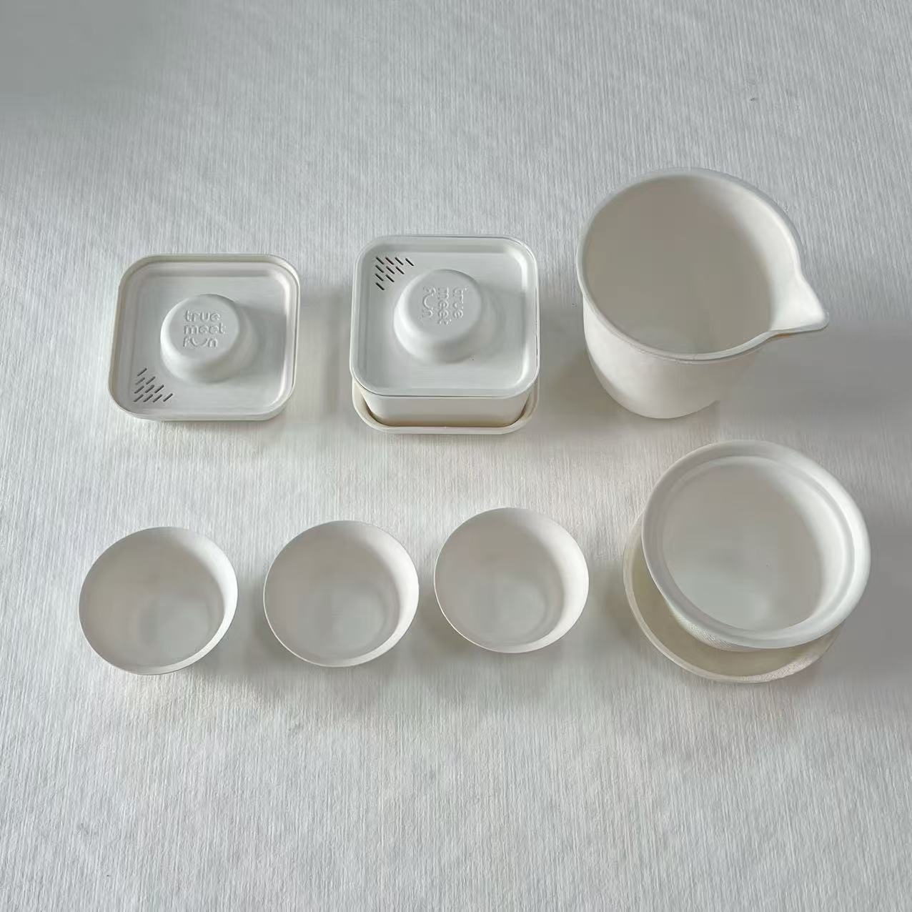 Wholesale Pulp Molded Eco-Friendly Disposable Kung Fu Tea Cups Thickened Portable Tea Set Paper Separation Fair Cup Travel