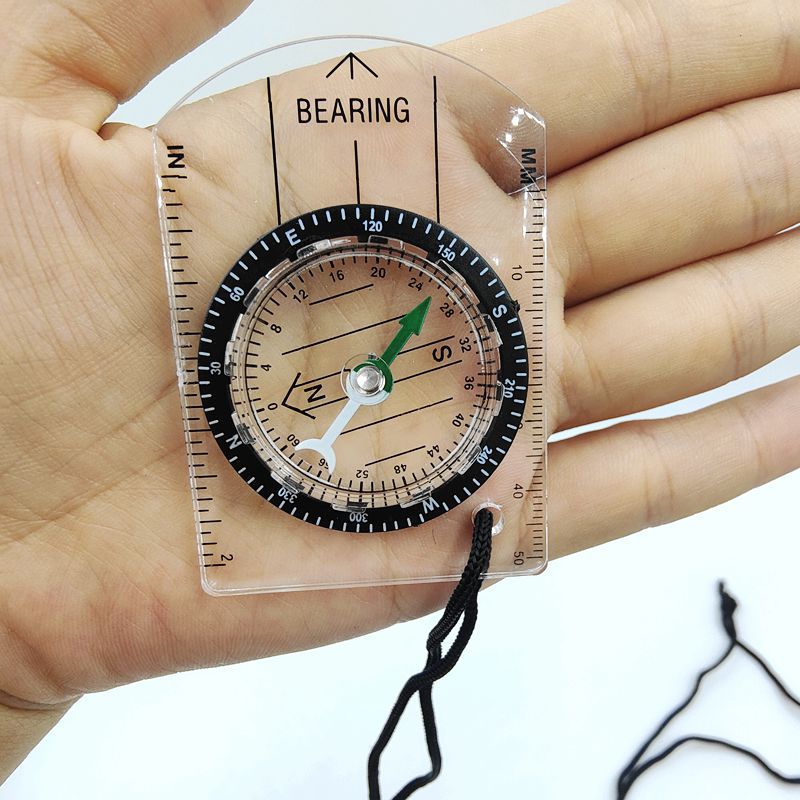Outdoor transparent mini acrylic scale compass map scale lanyard North needle factory direct sales