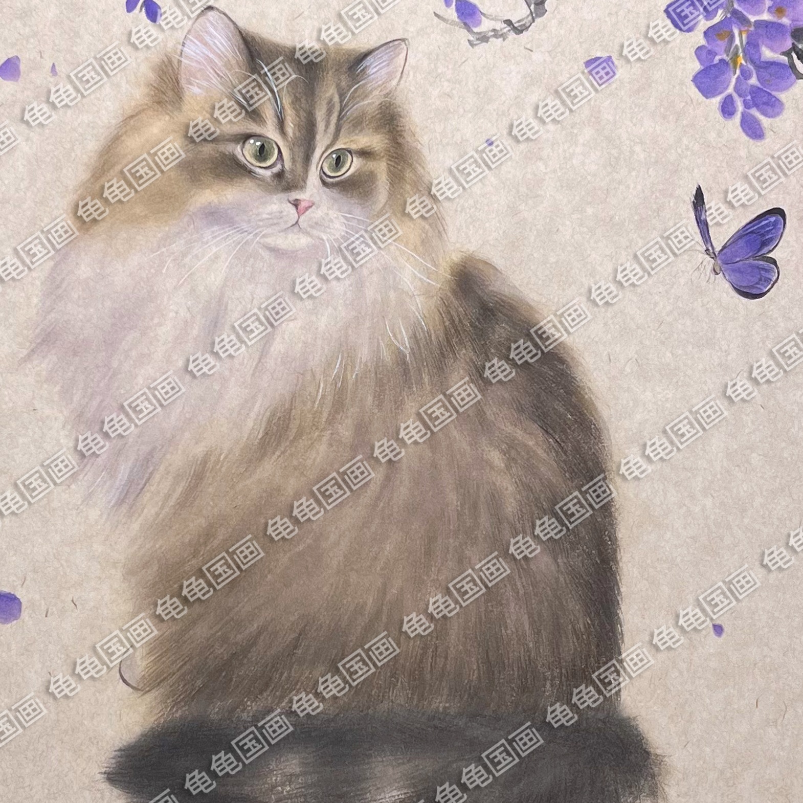 Cat Pure Hand-Painted Portrait Cat Portrait Painting Chinese Painting Watercolor Style Wall Painting Ink Hanging Mural