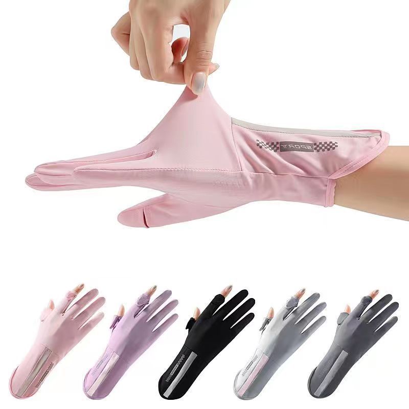 Sunscreen Gloves Women's Summer Ice Silk Thin Driving Non-slip Outdoor Sports Sunshade Flip Breathable Long Ride Gloves