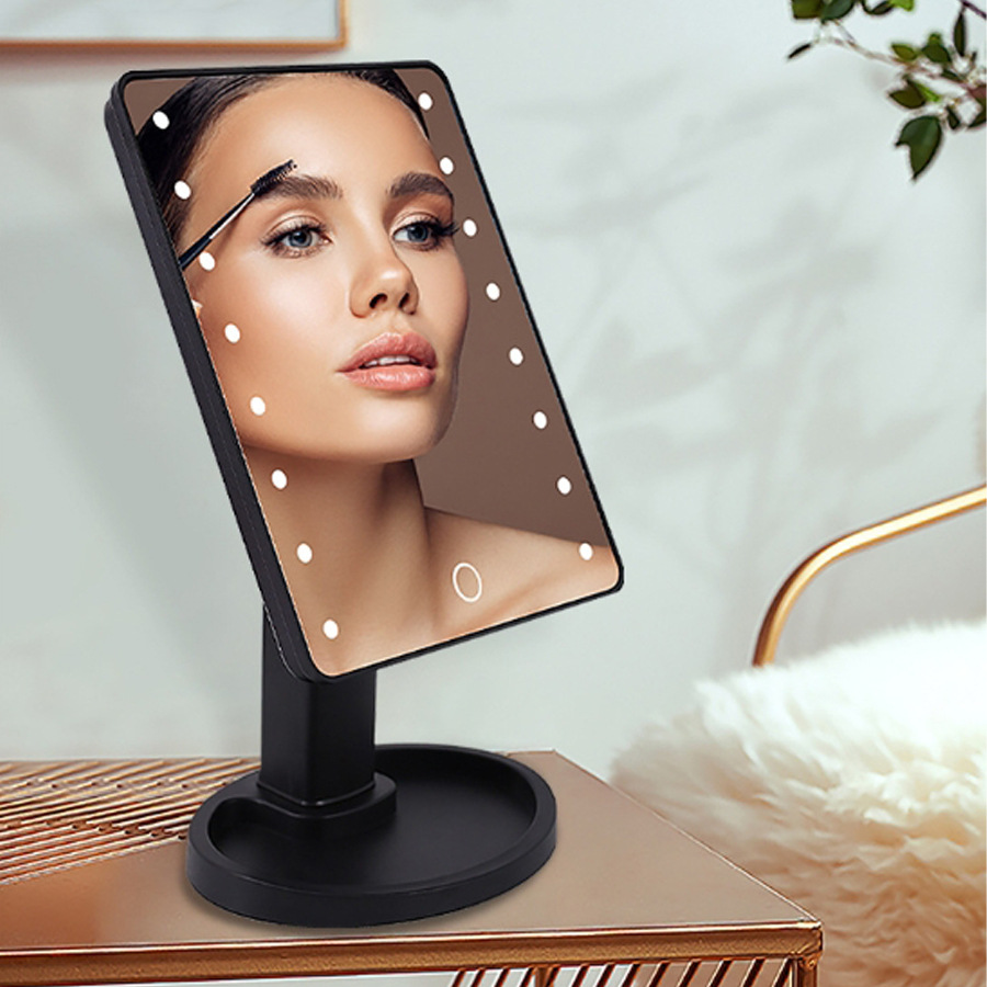 Led lamp mirror makeup mirror 360 degree rotating dressing mirror desktop 16 lamp makeup mirror 22 lamp desktop touch