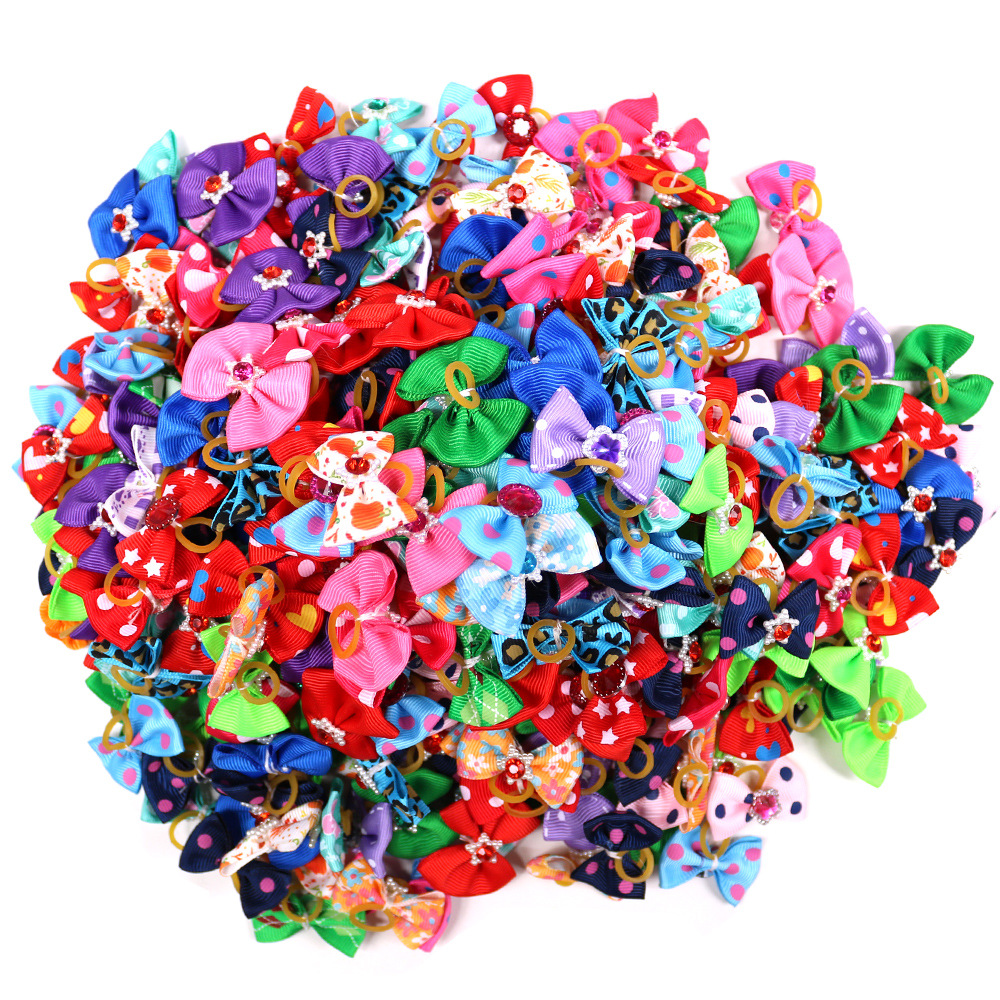 Pet Supplies Pet Bow Rubber Band Hair Band Dog Head Flower Hair Rope Headdress Dog and Cat Accessories in Stock