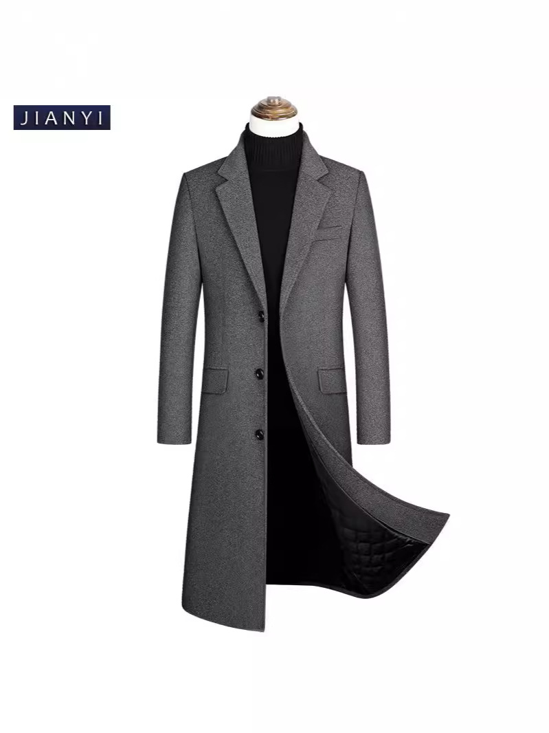 European Size Enlarged Cross-Border Version Woolen Outwear Long Knee-Length Suit Collar Cotton Thickeneded Woolen Outwear Men's Outwear